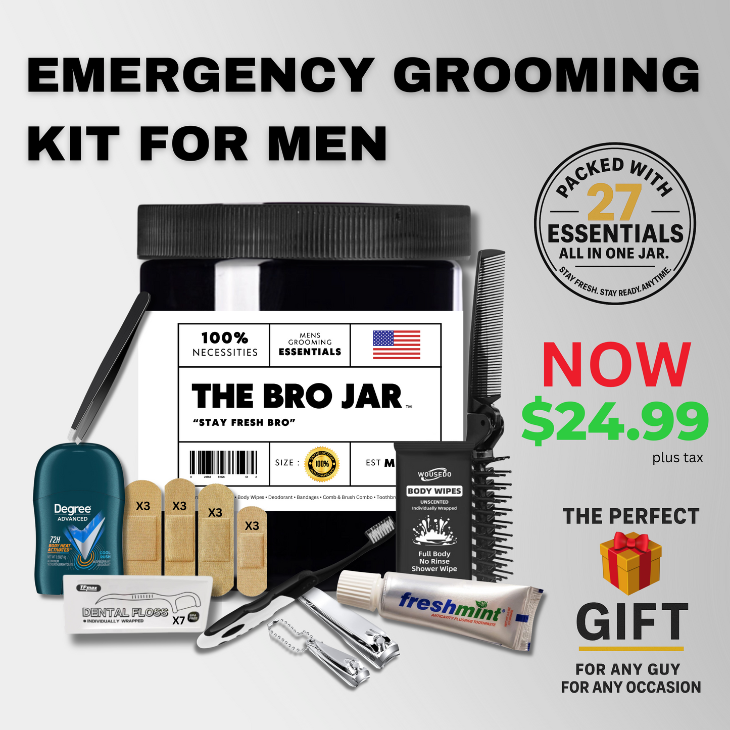 The Bro Jar™: 27-in-1 Men’s Emergency Grooming Kit | Stay Ready Anytime (Free Shipping)